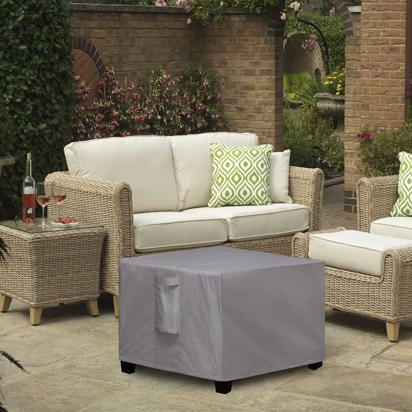 (25"x25"x17", Easy-Going Square Patio Ottoman Cover, Waterproof Outdoor Ottoman Cover, Fade Resistant Patio Side Table