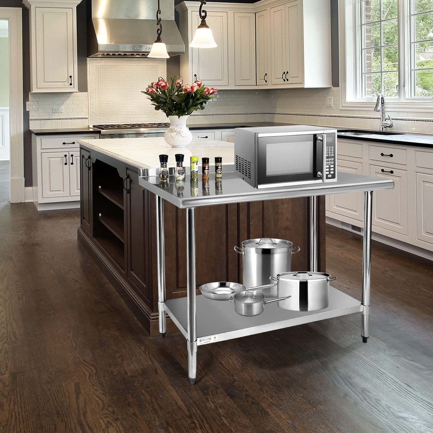 STABLEINK NSF Stainless Steel Table 60x24 Inches 5ft, Metal Prep & Work Table with Backsplash and Adjustable Undershelf, for Commercial Kitchen, Restaurant, Hotel, Laundry and Garage