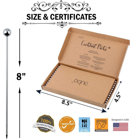 Cocktail Picks Stainless Steel Toothpicks, 24 Pack, 8 Inch Martini Picks for Appetizers and Garnish