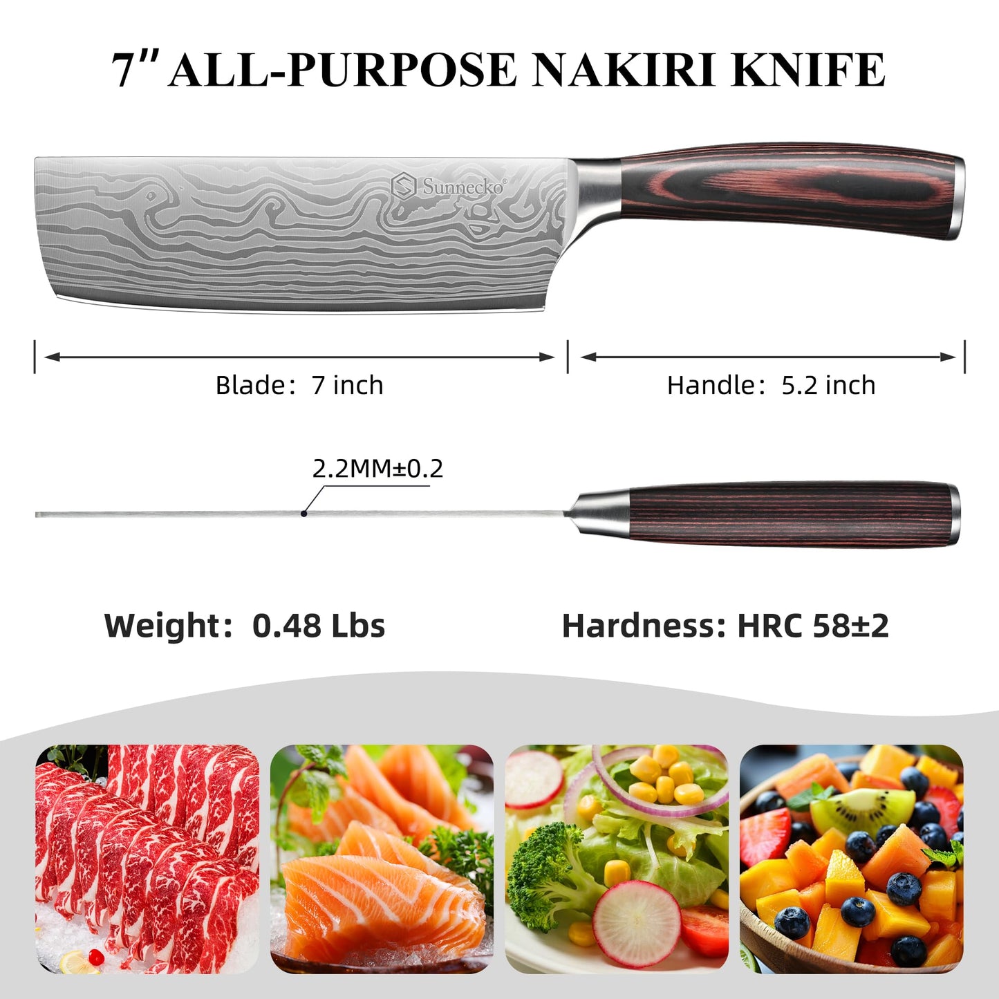Sunnecko Japanese Nakiri Knife 7 Inch - Carbon Steel Chef Knife Vegetable Cleaver with Sheath, Kitchen Gift for Home Cooks, Professional Kitchen Knife Gift Box