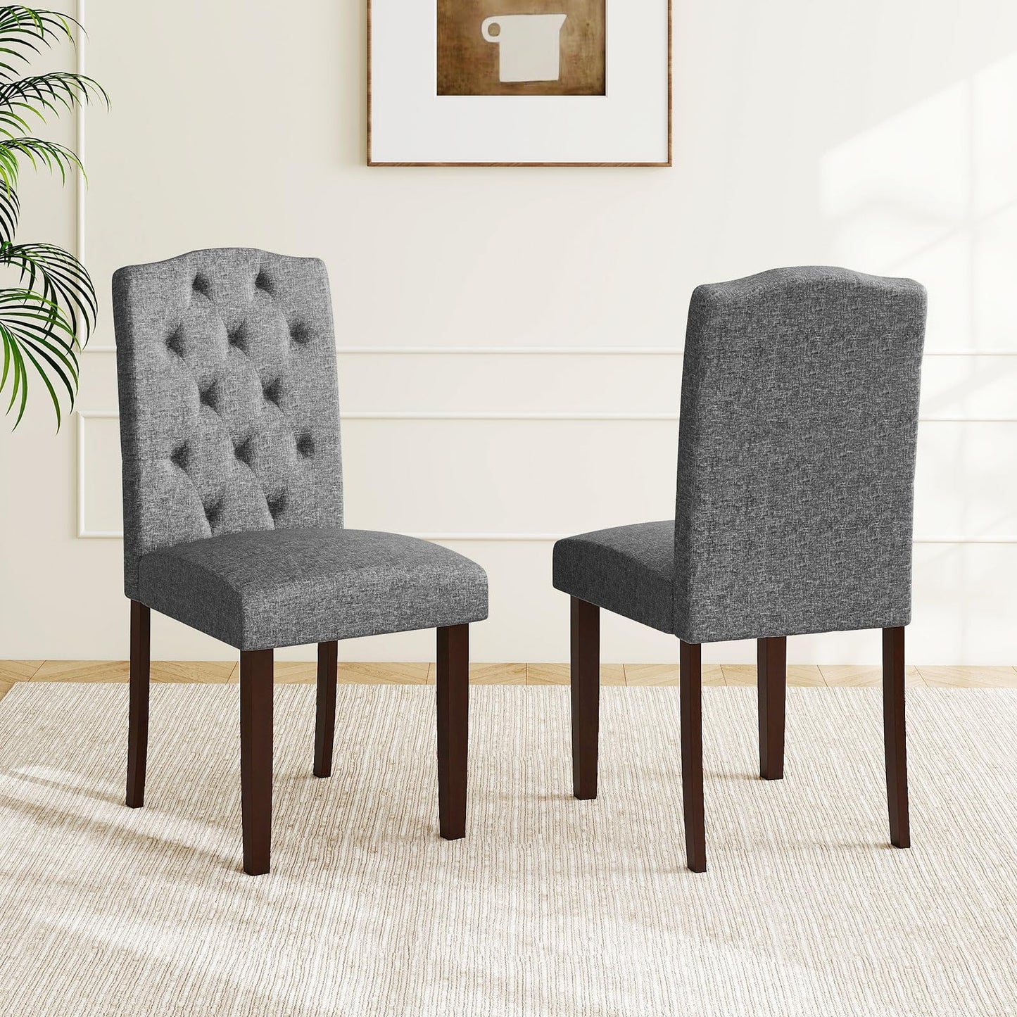 NAFORT Fabric Dining Chairs, Classic High Back Kitchen Living Room Chairs with Solid Rubber Wood Legs, Upholstered Padded Parsons Chair Set of 6, for Dining Room, Kitchen, Living Room, Grey