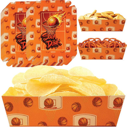 Basketball Disposable Paper Food Trays | 50 pcs Slam Dunk Snack Bowls | Basketball Theme Food Boats for Nachos, Chips | Hoops Theme Serving Baskets for Parties| Basketball Party Decorations | BASHOUT