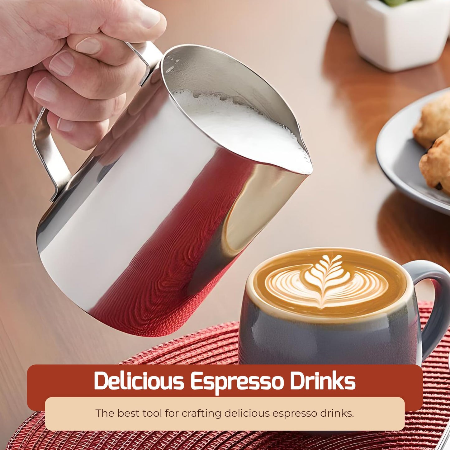 OCS Parts Polished Stainless Steel Frothing Pitchers | 33 Ounce Cup | Commercial Grade Pitchers to Steam and Froth Milk or Cream for Lattes, Cappuccinos and Espressos