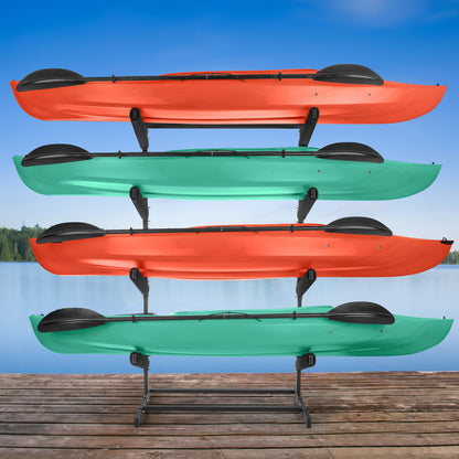 RAD Sportz Kayak Storage Rack - 4-Level Freestanding Adjustable Stand with Padded Arms and 400lb Capacity for Canoes, SUP, or Paddleboards (Black)