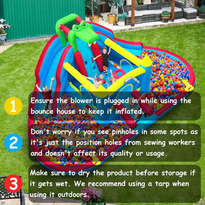Rolonal Inflatable Bounce House with Water Slides,Double Ball Pit/Water Pool,Crocodile Styling,Climbing Wall,Outdoor Kids Bouncy Castle with Air Blower