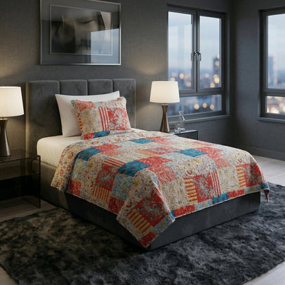 Lavish Home 2-Piece Quilt Set - Mallory Classic Patchwork Twin Quilt with Pillow Sham - Machine Washable Lightweight Bedding (Multicolor)