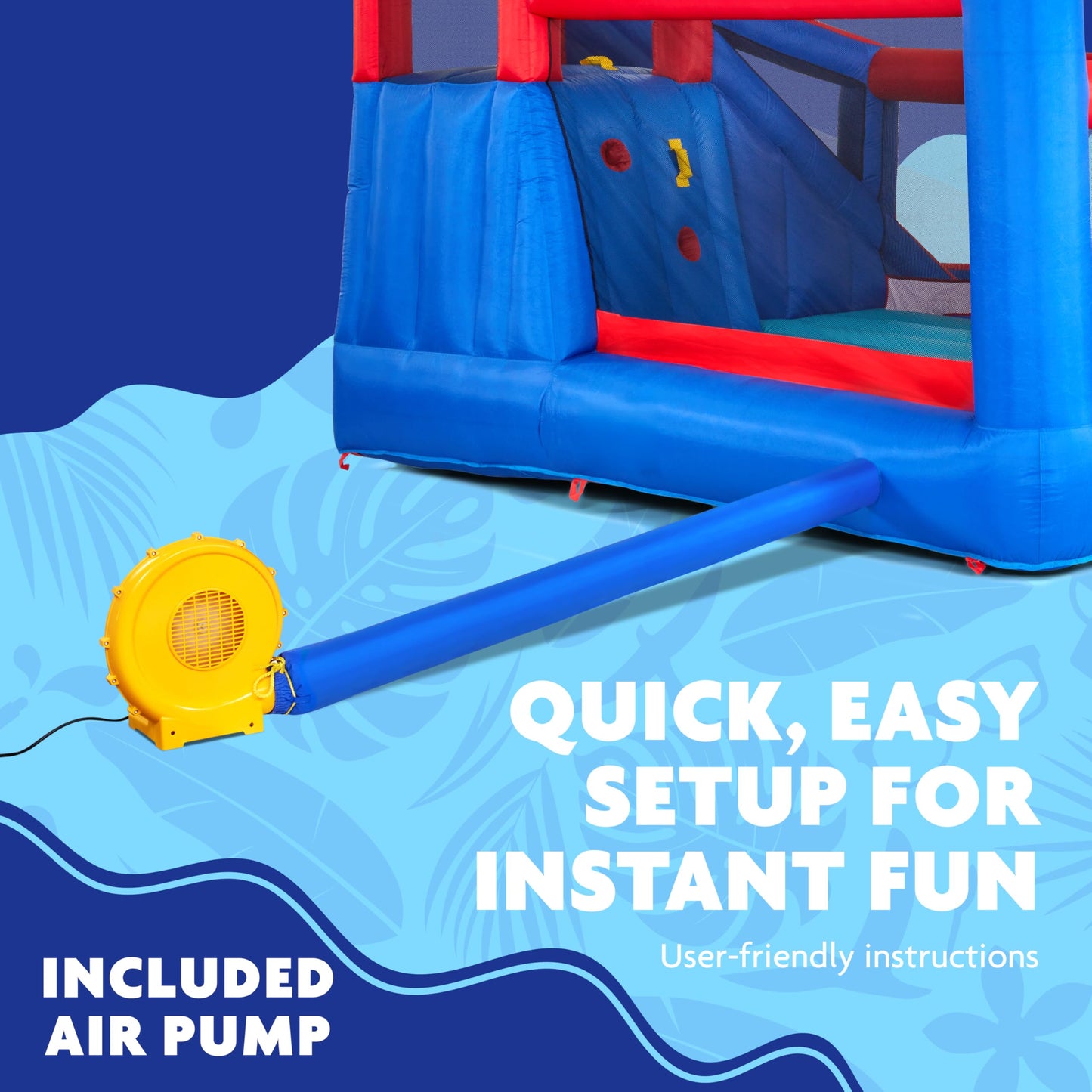 Sunny & Fun Big Time Bounce-A-Round Inflatable Water Slide Park – Heavy-Duty for Outdoor Fun - Climbing Wall, Slide, Bounce House & Splash Pool – Easy Set Up with Included Air Pump & Carrying Case