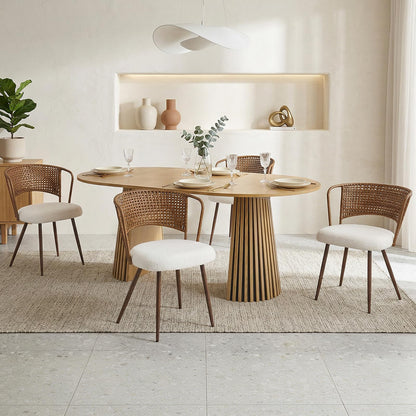 KEIKI Wicker Dining Chairs Set of 4, Farmhouse Cane Back Kitchen Chairs with Upholstered Cushion, Wingback Rattan Dining Chair with Metal Legs & Adjustable Feet, Modern Dining Room Chairs, Dark Brown