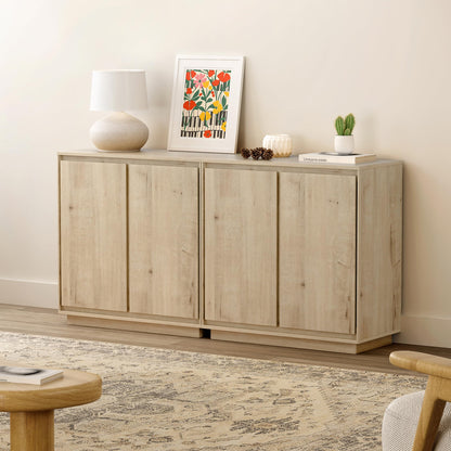 EYYTHUNG Buffet Storage Cabinet Set of 3, Sideboard Accent Cabinet with Adjustable Shelves and Handless Design, Credenza, Console Table for Living Room, Light Oak