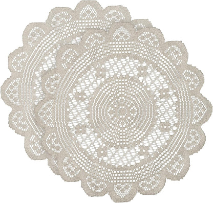 2 15" Jayla Pcs Round Lace Placemats for Tables Embroidered Vintage Crochet Floral Lace Table Runner Vintage Wedding