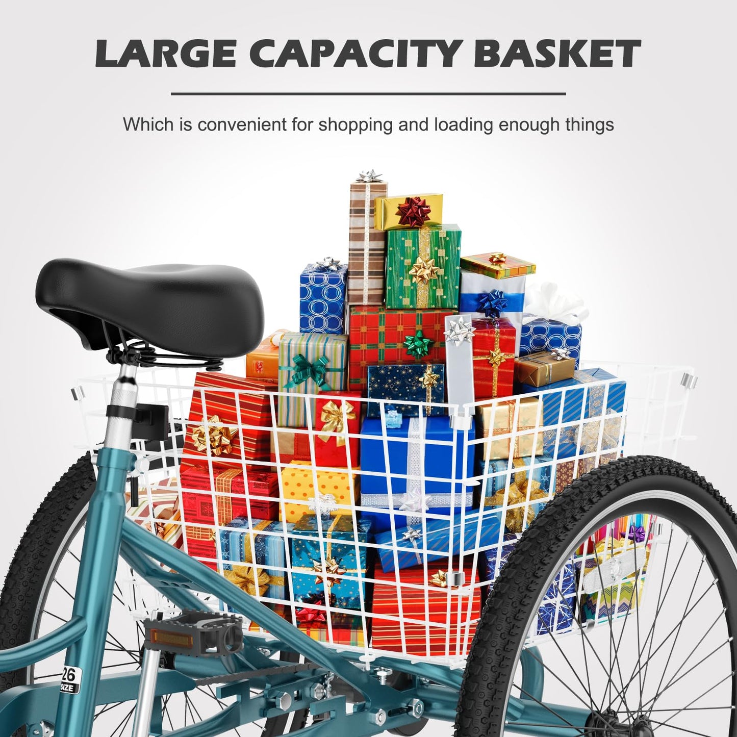 H&ZT Adult Tricycle, 3 Wheeled Bike, Trike Cruiser Bike, with 7-Speed Gear, Parking Brake Handle, Low Step, Large Rear Basket, Elderly Friendly, for Men, Women, and Teens