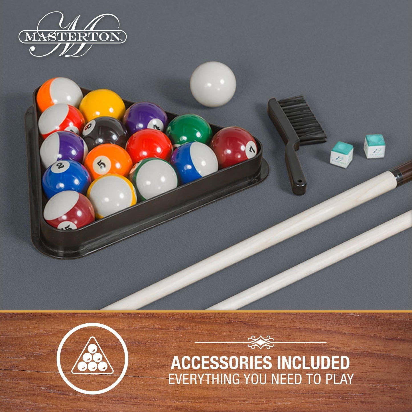 EastPoint Masterton 2.0 Bar-Size Pool Table - 87 in, Slate Gray - Pro Bounce Rubber Cushions for Billiards - Leg Levelers for Even Play on Billiard Tables - Complete Pool Cue & Ball Set