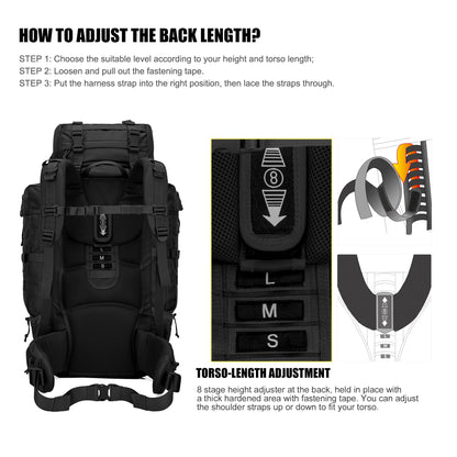 Mardingtop 70L Internal Frame Backpack with Molle Tactical Admin Pouch Utility EDC Tool Pouch