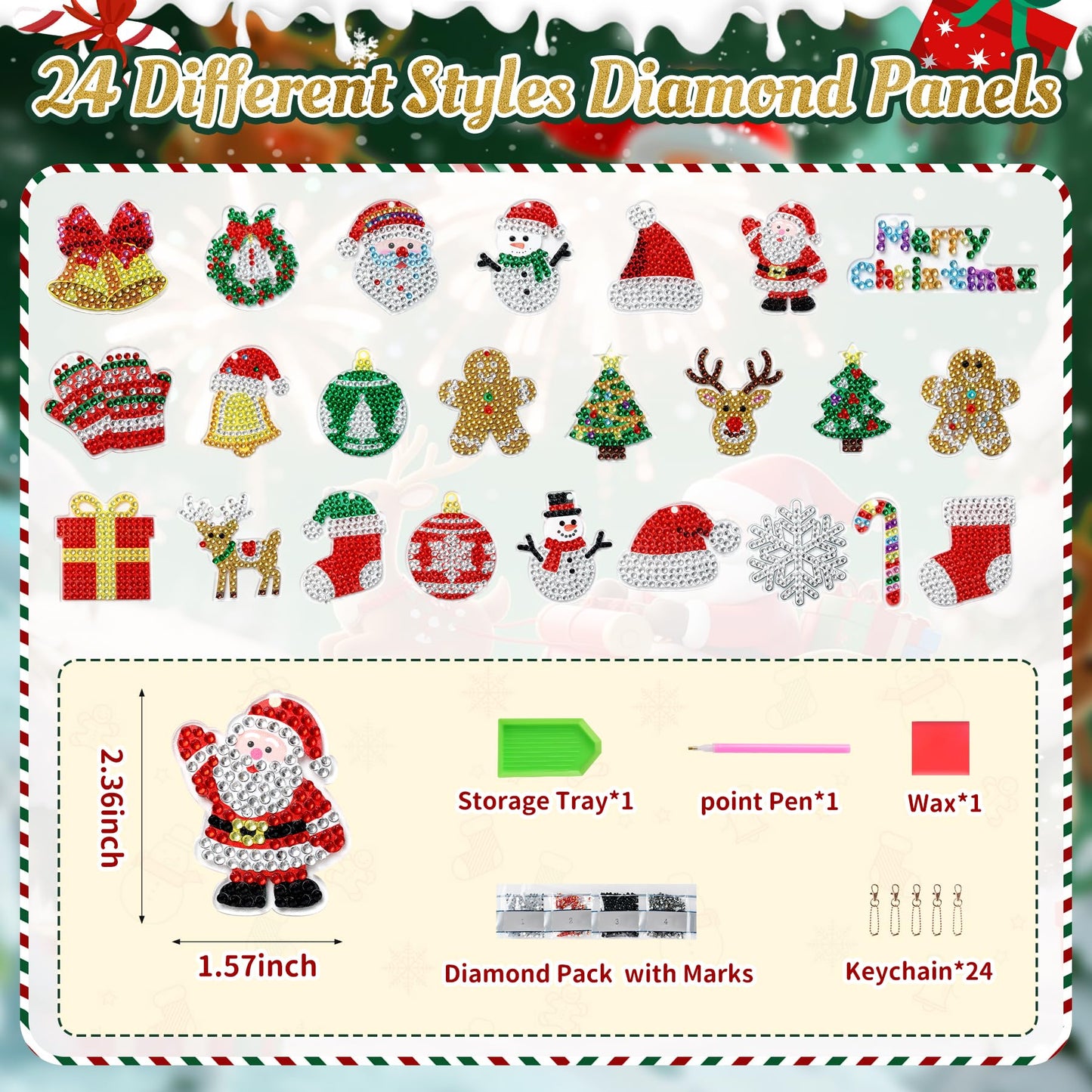 Diamond Painting Advent Calendar 2026 for Girls Kids 24 Days Christmas Countdown Calendar with Dimond Art Painting Kits Accessories for DIY Gem Keychains Crafts for Christmas Gift