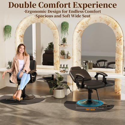 Baasha Premium Black Reclining Salon Chair with Removable Headrest, All-Purpose Hydraulic Barber Chair, Soft PU Leather, 360° Swivel, 135° Recline, Heavy-Duty Steel Frame, 330 lbs Capacity