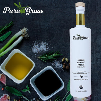 Pura Grove Organic Balsamic Vinegar From Modena Italy - Slow Aged Premium Eternity Gold Grade - Handpicked & Crafted In Small Batches - 16.9 Oz Opaque Glass Bottle