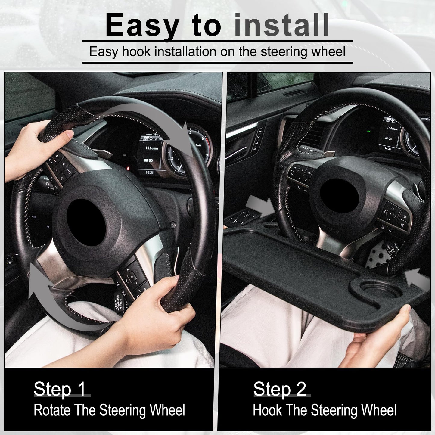 JUSTTOP Car Steering Wheel Desk for Laptop,Multipurpose Travel Car Accessories, Car Seat Stand Trays for Eating, Steering Wheel Under Table Console(Black)