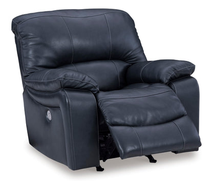 Signature Design By Ashley Leesworth Modern Power Rocker Recliner, USB Port, Gentle Rocking, Top Grain Leather and Matched Leather, 41" W x 41" D x 41" H, Blue