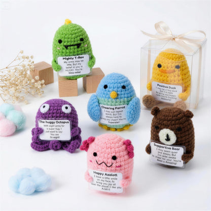 JOYIN 6 Pcs Crochet Positive Animals with Positive Messages, Emotional Support Stuffed Animal Bulk, Cute Crochet Plushies for Graduation Gift, Employee Appreciation, Anxiety Relief & Mental Health