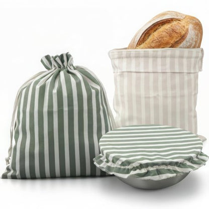 KIBAGA Beautiful Linen Bread Bag Set and Proofing Cover For Homemade Sourdough Bread - Keeps Your Loaf Fresh for Days - Reusable and Easy to Clean Storage Bag, The Perfect Baking Accessories