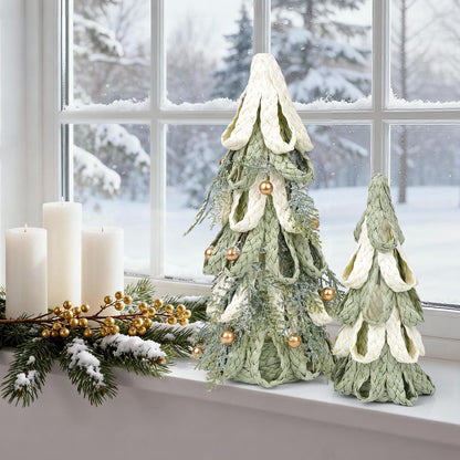2PCS Hand Woven Christmas Tree Decor, Set of 11.8 Inch and 8.3Inch Tabletop Trees with Golden Berries, Farmhouse Winter Decor for Centerpiece, Mantel, Holiday Home Decorations