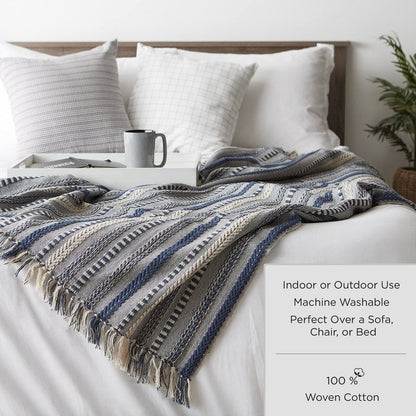 DII Diamond Throw Collection Fringed Woven Cotton Blanket, 50x60, Olive Green