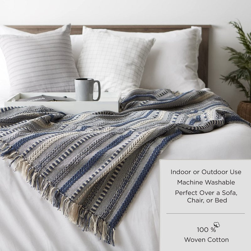 DII Striped Throw Collection Herringbone, 50x60, Stone