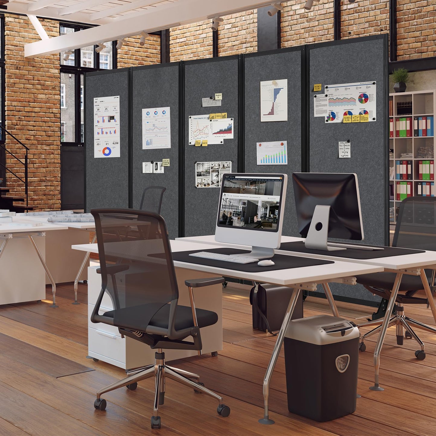 Strongbird Room Partition,Folding Privacy Divider,Office Partition Dividers,Office Dividers Wall, 10'6"W x 6'7"H,Grey