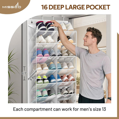 24 Closet 8 57.5") MISSLO Pairs Over the Door Shoe Organizer Breathable Mesh Hanging Shoe Rack for Storage with Wide