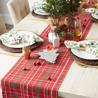 DII Holiday Dining Table Linen Collection - Christmas Table Runner, 14x108, Tartan Holly Plaid, Red & Green