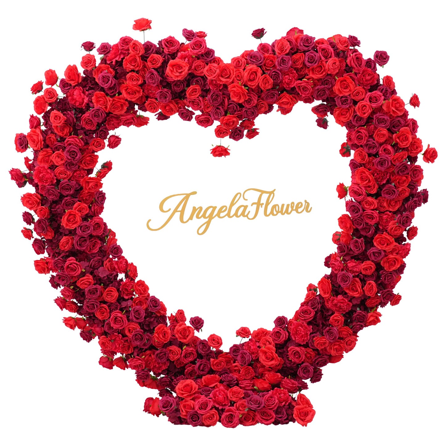 Fabric Cloth Base Artificial Flower Arrangement Decorative Heart Shaped Wedding Arch Backdrop Marriage Proposal Outdoor Party Event Decoration (Dark Red & Red Flowers no Arch)
