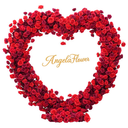 Fabric Cloth Base Artificial Flower Arrangement Decorative Heart Shaped Wedding Arch Backdrop Marriage Proposal Outdoor Party Event Decoration (Dark Red & Red Flowers no Arch)
