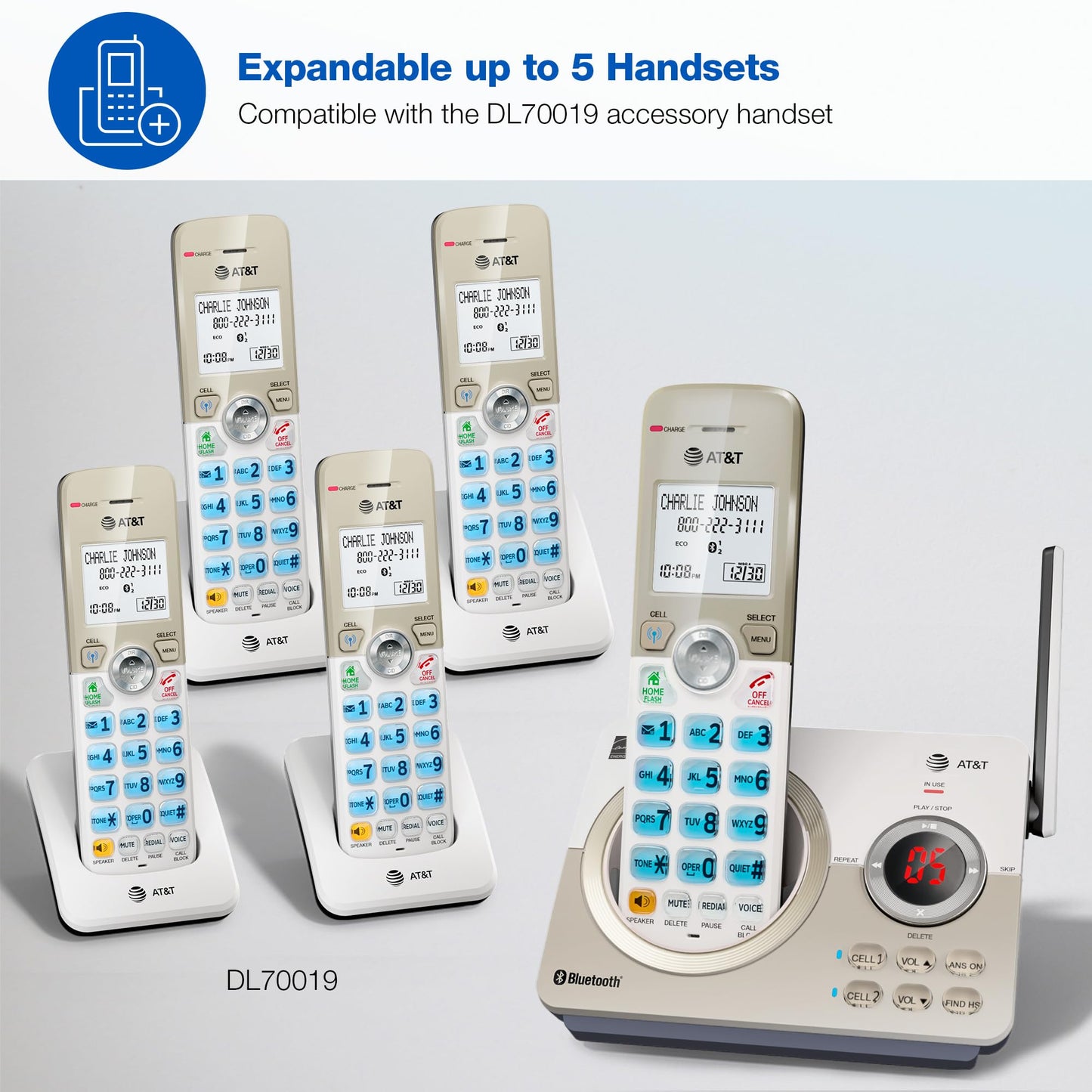 AT&T DL72219 DECT 6.0 2-Handset Cordless Phone for Home with Connect to Cell, Call Blocking, 1.8" Backlit Screen, Big Buttons, intercom, and Unsurpassed Range