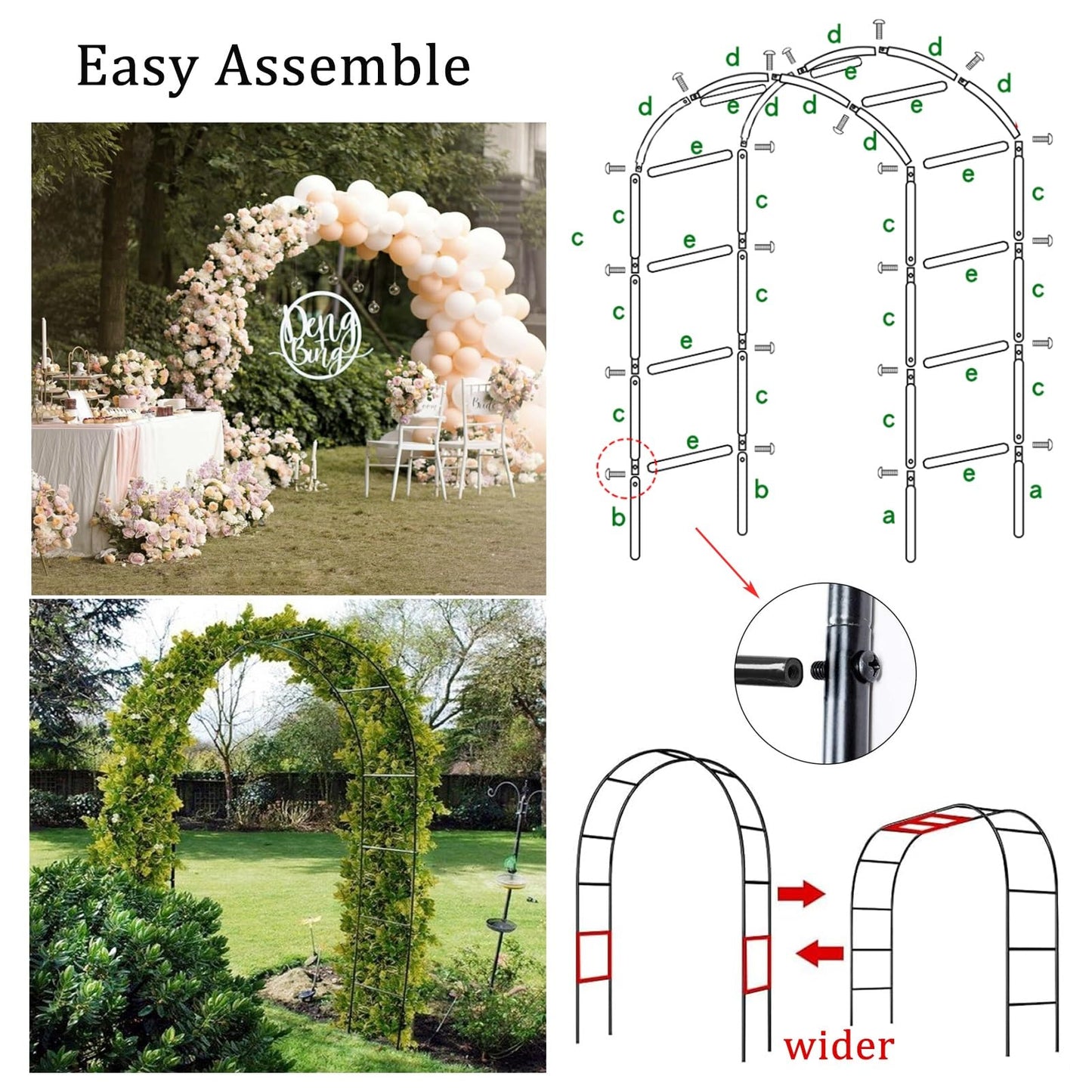 Metal Garden Arch Wedding Pergola Trellis for Climbing Plants Ideal for Roses & Bridal Party Backdrop Stand Flower Arch Arbor for Events (Size: 180x220x40CM/5.9x7.2x1.3ft)