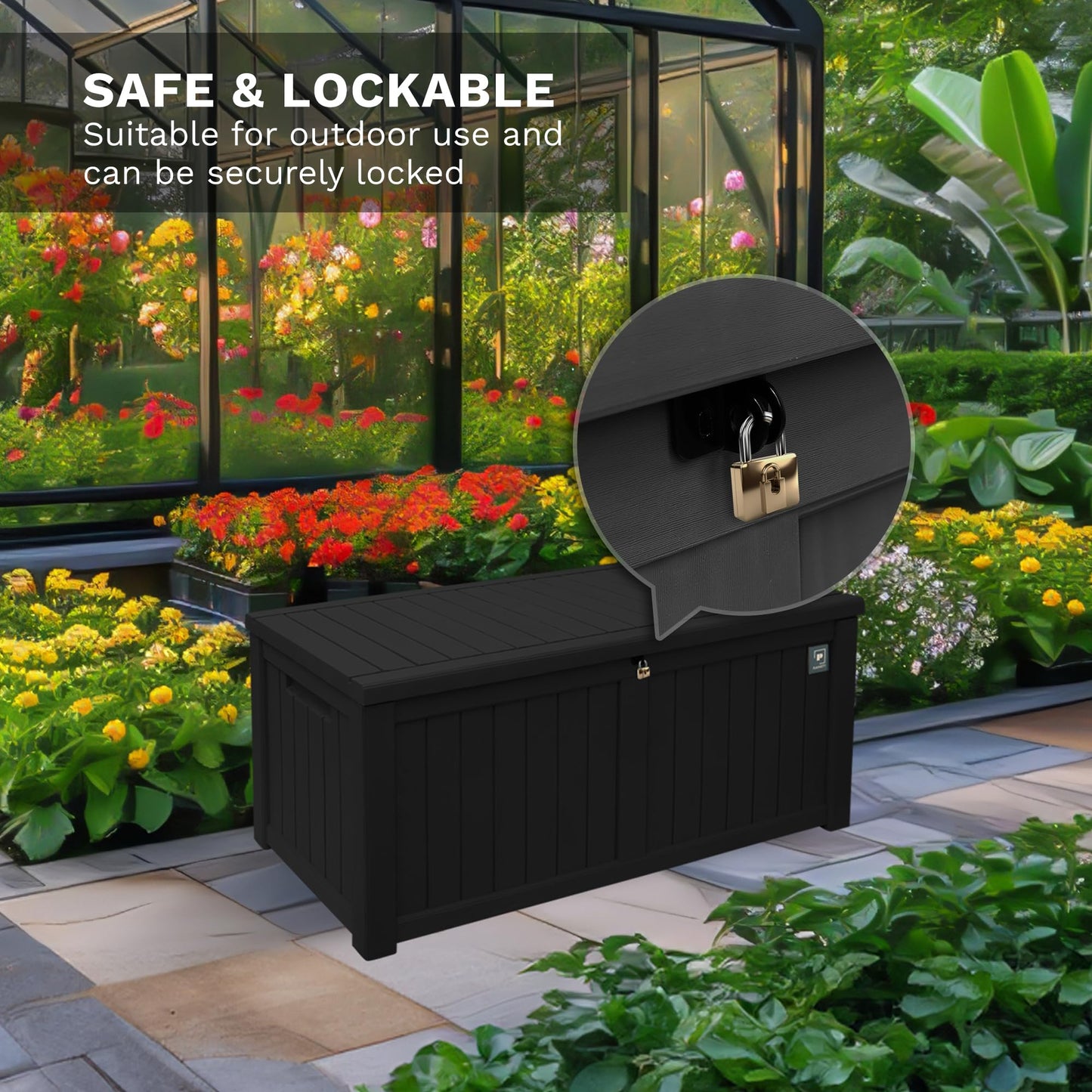 230 Gallon Large Outdoor Storage Box, Durable Deck Boxes Outdoor Waterproof, Resin Waterproof Deck Box for Patio Furniture Outdoor Cushions Garden Tools and Pool Storage (Black, 230 Gallon)