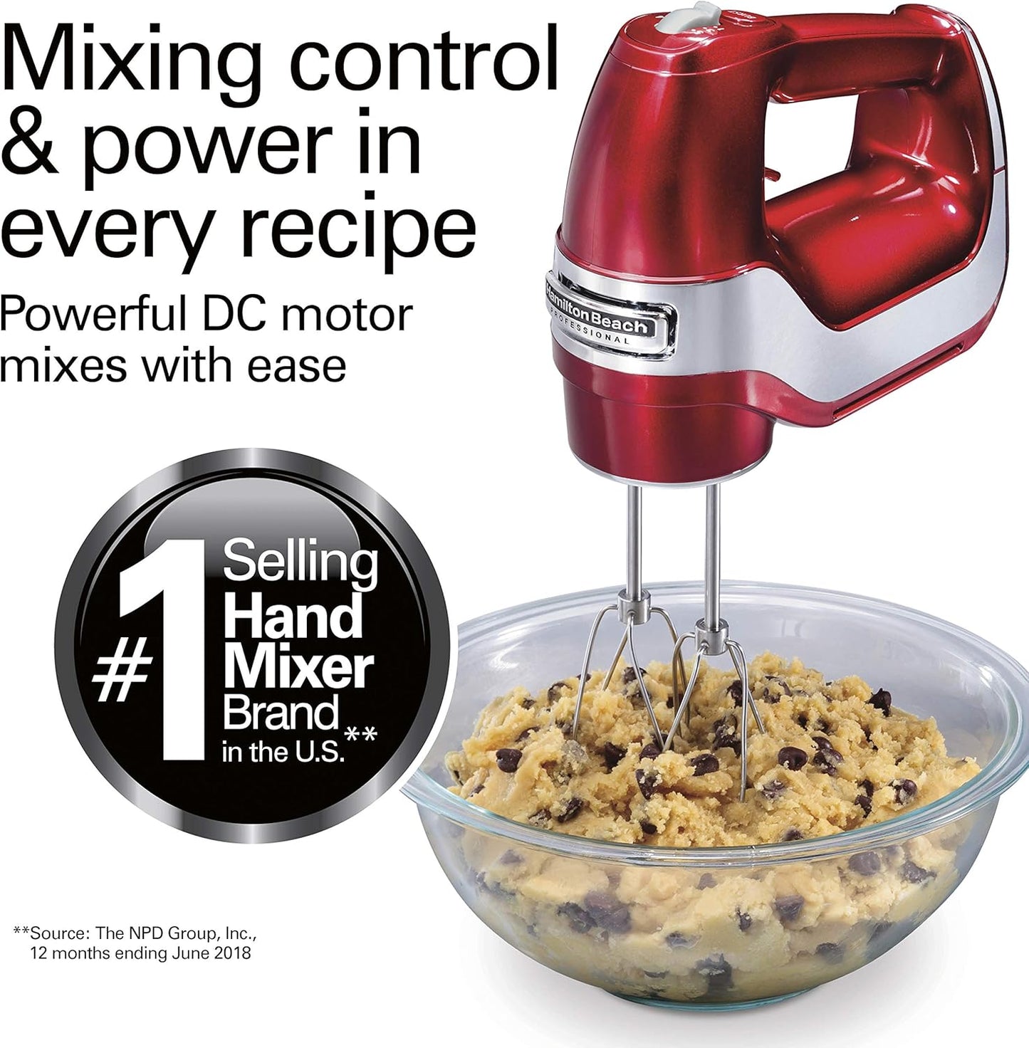 Hamilton Beach Professional 62653 - 5-Speed Electric Hand Mixer with Storage Case, Red and Chrome