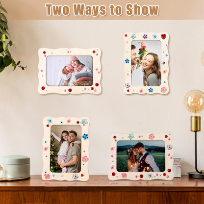 Fovths 12 Pcs Wooden Picture Frames, 7.5" x 5.5" Unfinished Wood Photo Frames with Stand, DIY Wooden Craft Frame with Stickers Painting Tools for Craft Paint and Decorate, Tabletop Display