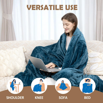 HOW'S MY HOUSE Heated Blanket Throw 50" x 60", Electric Blanket with 12 Time Settings & 6 Heating Levels, Over-Heat Protection, Flannel Sherpa Super Cozy with ETL Certification, Gray