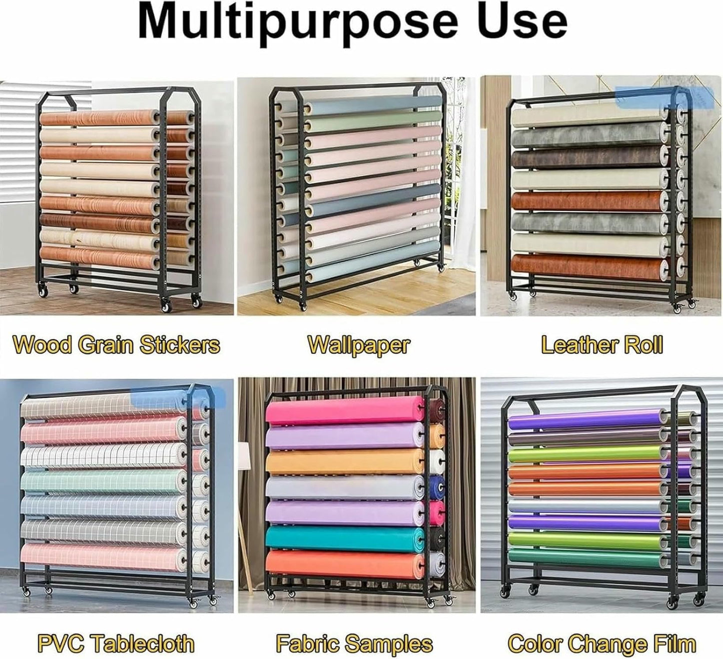XDRGOOIUY Commercial Fabric Roll Storage Rack, Wall Mount with Adjustable Hanging Rod for Vinyl Rolls and Tablecloth