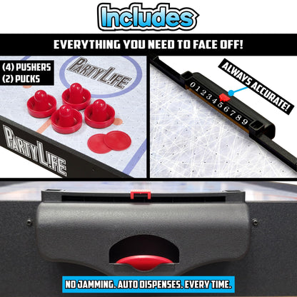 PartyLife 54" Air Hockey Table w/LED Lights & Folding Steel Legs - Powerful Motor, Smooth Surface, Very Sturdy - Perfect for Kids and Adults, Game Rooms & Home Arcade!