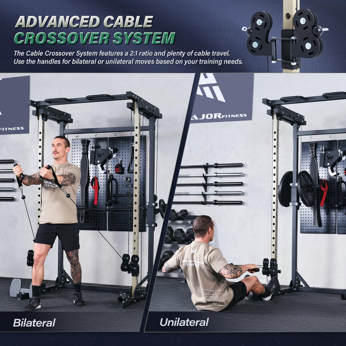 MAJOR FITNESS Drone3 Power Rack, 2500lbs Multi-Function Home Gym Squat Rack with Dual Pulley System, Pull-Up Bar & J-Hooks, Heavy-Duty Steel Frame for Maximum Stability & Strength Training