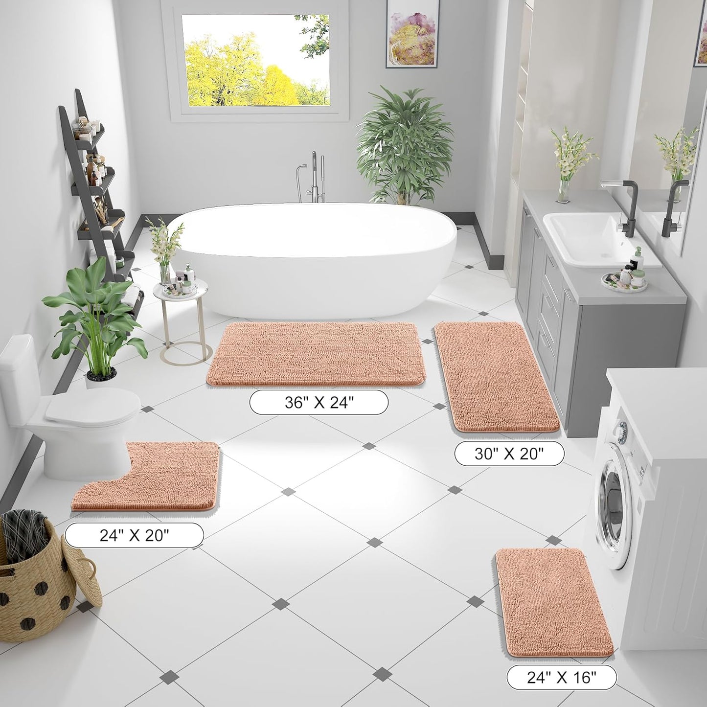 OLANLY Bathroom Runner Rug - Extra Soft Chenille, Quick Dry & Machine Washable | 47x17 Inches, Peach
