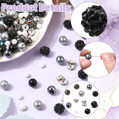 KitBeads 200 Pcs Black DIY Beads Findings Kits Brass Rhinestone Polymer Clay Bubble Rondelle Beads for DIY Craft Jewelry Making Bracelets Earring Keychains Pens Crafts