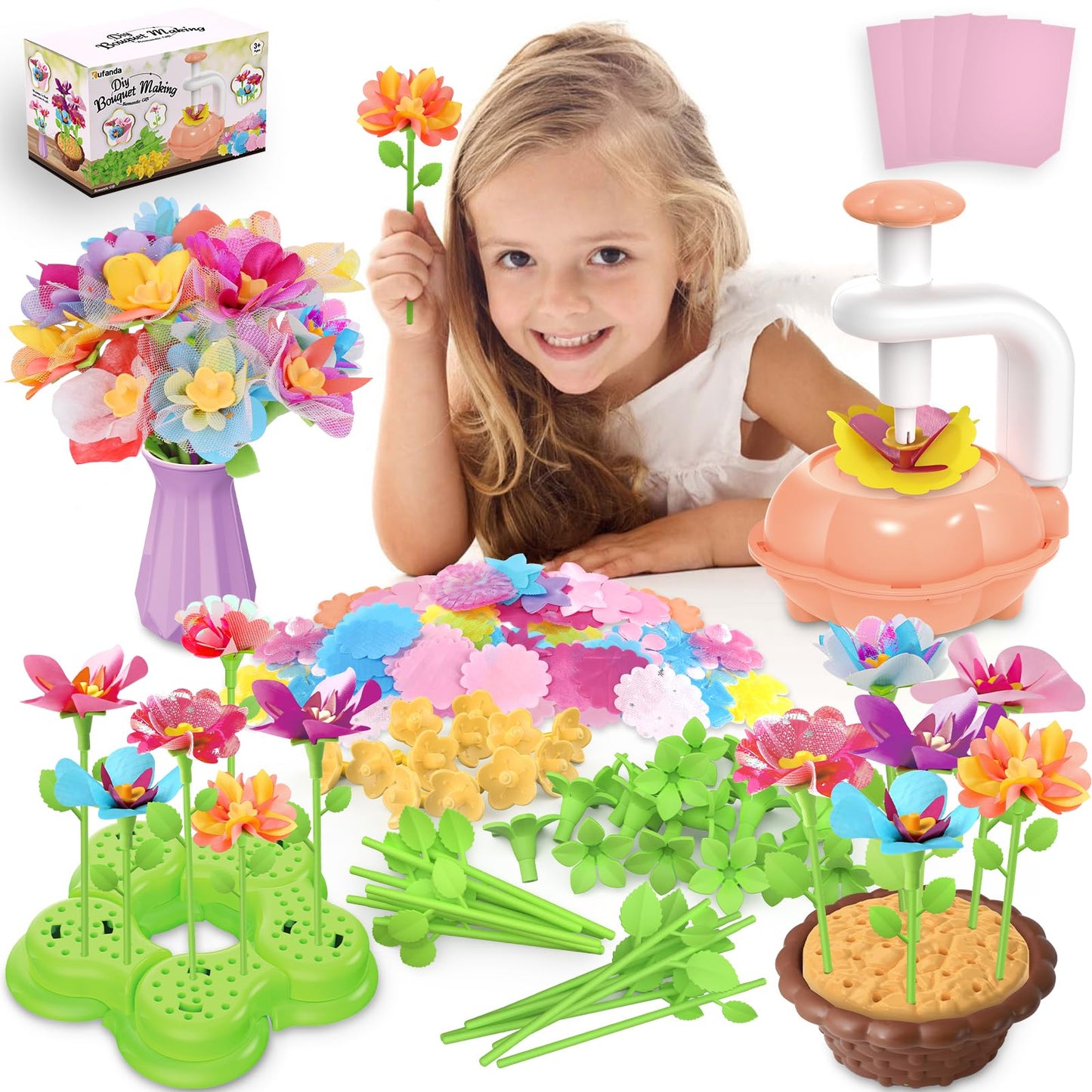 Kufanda Arts and Crafts for Kids 4-6, Toddler & Creative Fabric Flower Bouquets Toys for 4-8 Year Old Kids, Ideal Festive Gifts for Granddaughters & Craft Lovers, Educational Fun DIY Activity Set