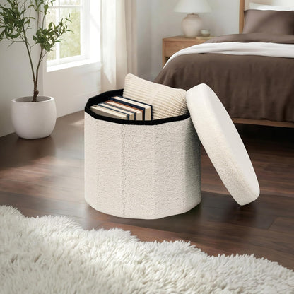 15-Inch Stylish Round Storage Ottoman - White