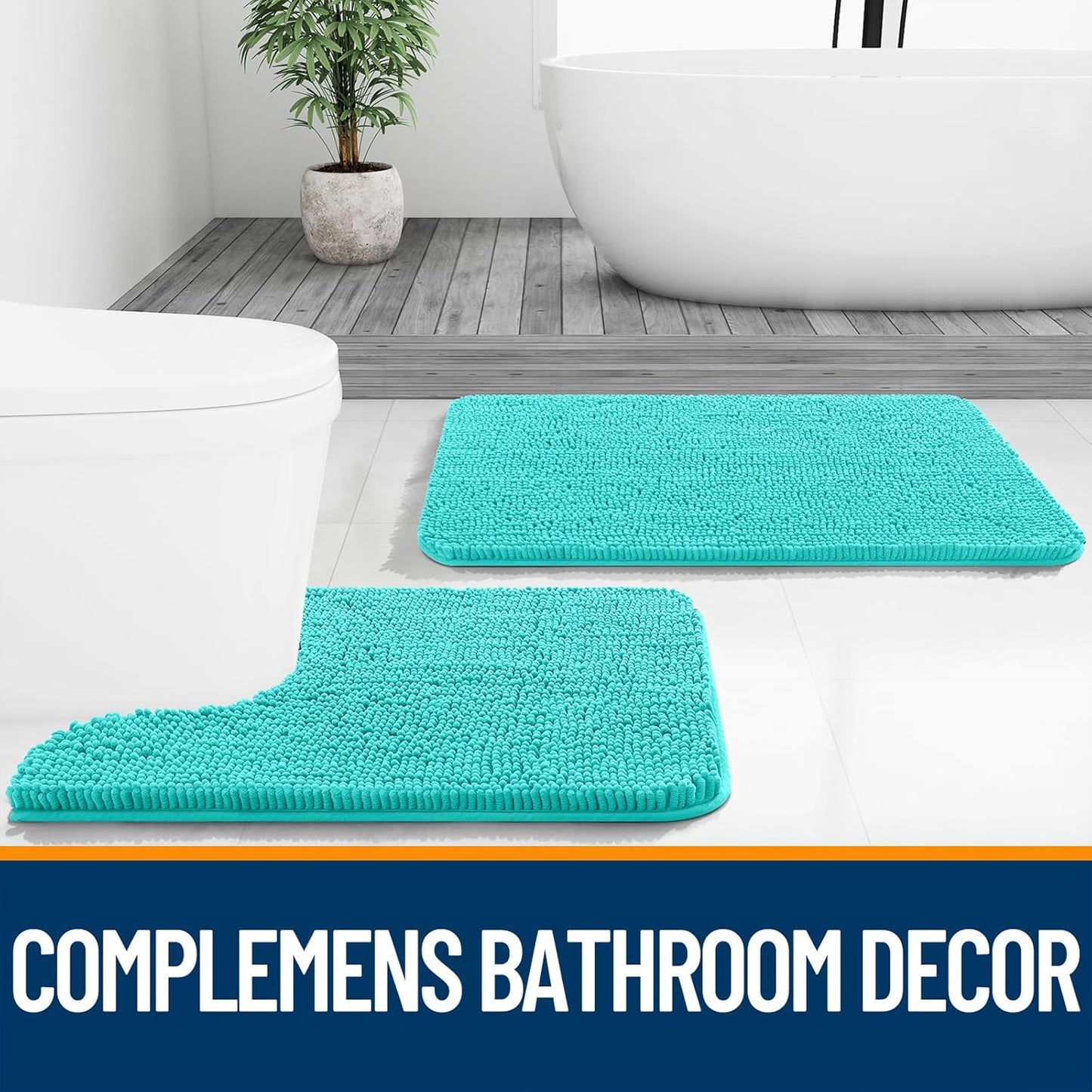 OLANLY Large Chenille Bath Rugs - Extra Soft & Absorbent | Quick Dry, Machine Washable, 40x32, Teal