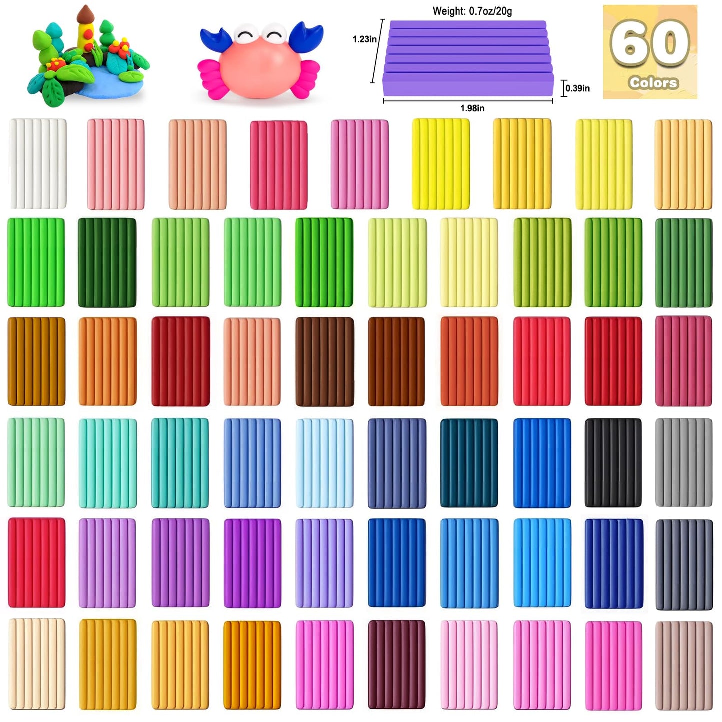 Ixiaoyoo 60 Colors Polymer Clay, DIY Modeling Clay Starter kit for Kids, Oven Baked Model Clay Art & Crafts Toys with Sculpting Tools, Non-Sticky, Birthday & Christmas Gift for Kids & Adults Artists
