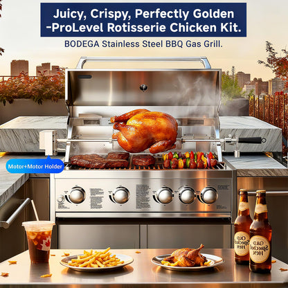 BODEGA 30 Inch Propane Gas Grill, 4x12000-BTU Gas Grill & 1x10000-Infrared Back Burner, Stainless Steel 5-Burner Propane Grill for Outdoor Kitchen, Rotisserie Chicken Fork Kit | Backyard BBQ, Camping.
