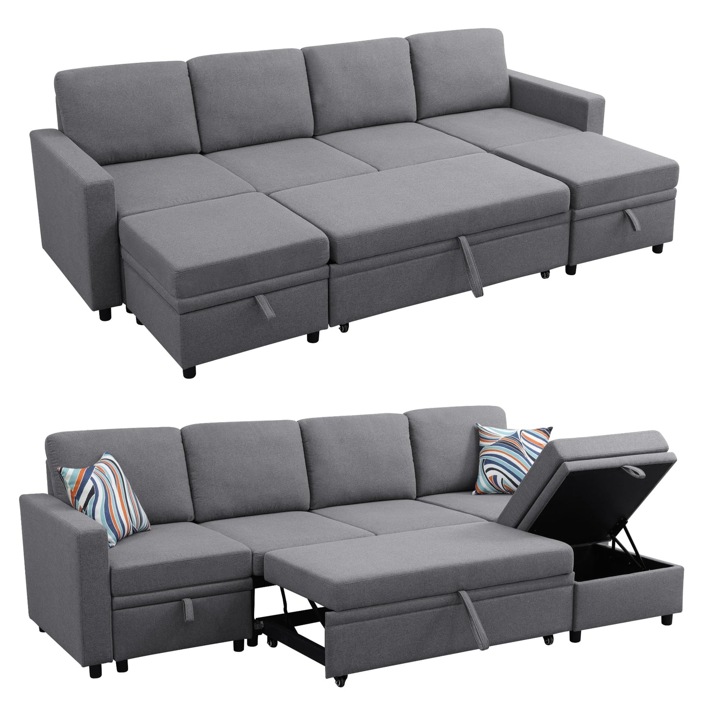 Trygoal 100 Inch Pull Out Couch, Convertible Sofa Bed for Living Room, Comfortable Sleeper Sofa with Pull Out Bed, Modern Sectional Couches with Ottoman Storage, Easy Assembly for Apartment, Dark Grey