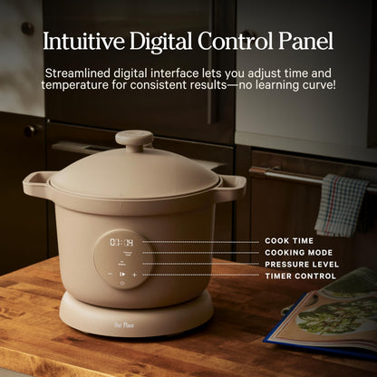 Our Place Dream Cooker | 6 Qt Ceramic Nonstick Multicooker & Pressure Cooker with Touchscreen Controls & Auto Steam Release | 4 Modes: Pressure Cook, Sauté/Sear, Slow Cook & Warm | Blue Salt